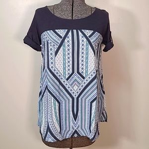 Anthropologie Meadow Rue Blue Print Top Tee Size Small